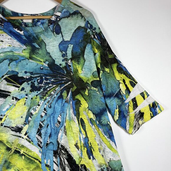 Jess & Jane Shirt Womens Large Blue Green Rain Forest Print Made USA CP1-672 - Picture 3 of 13